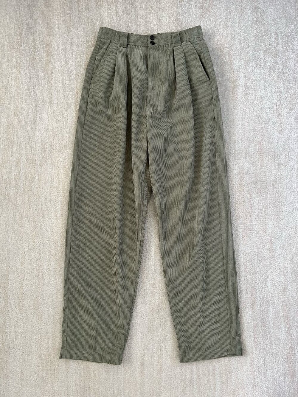 Madewell Corduroy High Rise Tapered Leg Pants Pleated Green Trousers 2